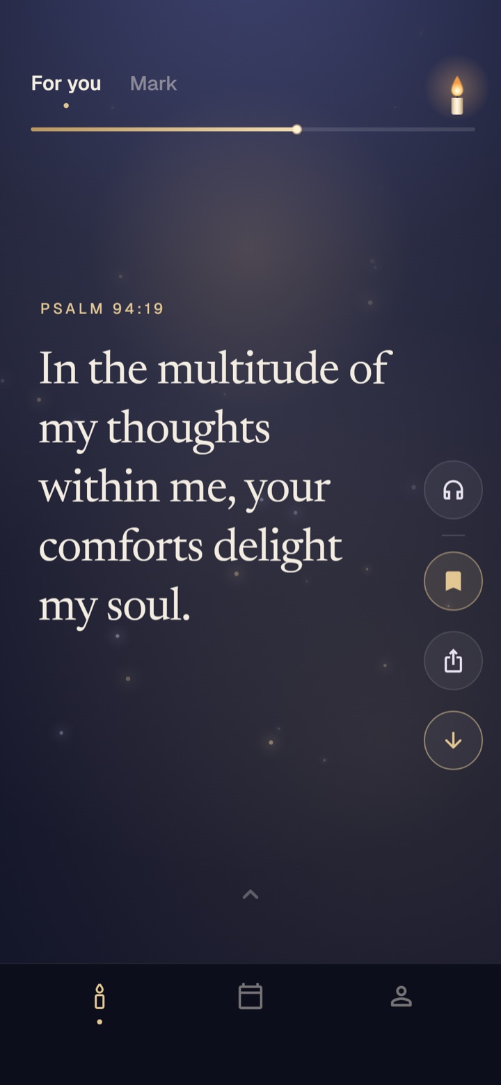 HolyMinutes showing Psalm 94:19 at night